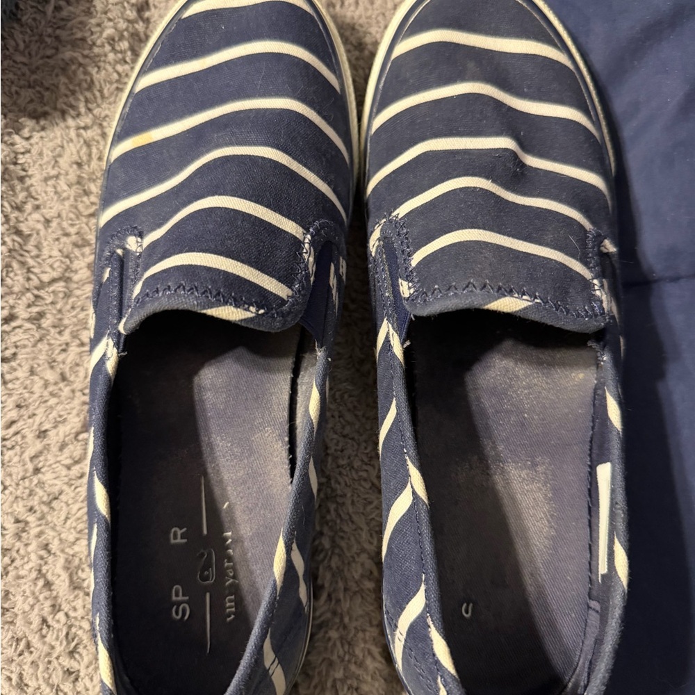 Sperry x Vineyard Vines Navy and White Striped Slip-On Sneakers. Size 8